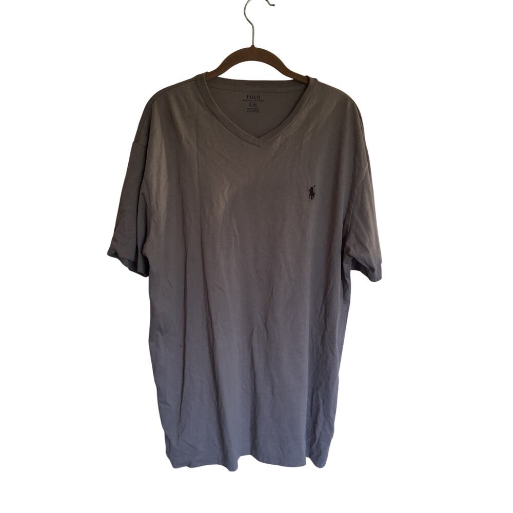 Polo Ralph Lauren Mens L Gray V Neck T Shirt Dark Pony Logo